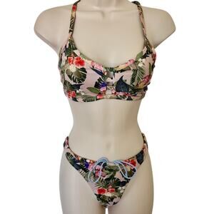 Jolyn Tomcat Bali Blush Tropical Floral Bikini Lattice Front Coastal Feminine